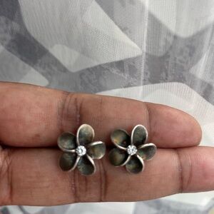 Sterling Silver Cz Flower Earrings